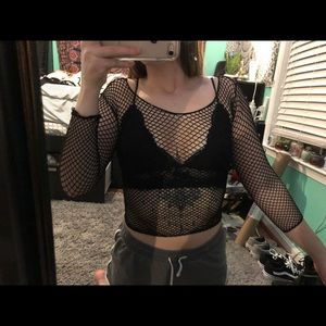 Black long sleeve fishnet top
